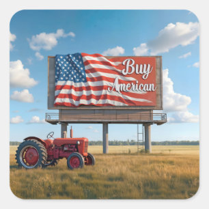 Amerikaanse Billboard Sign kopen met oude tractor Vierkante Sticker