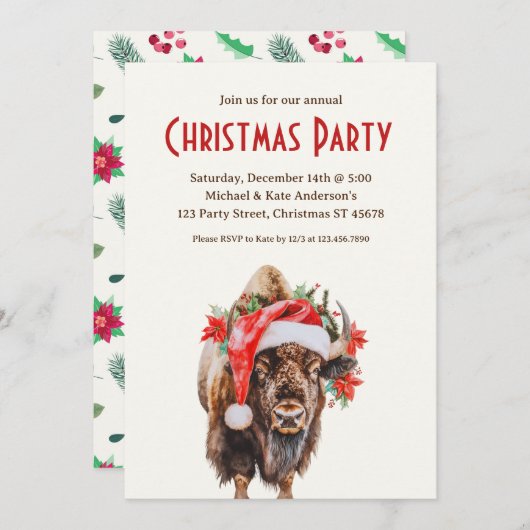 Amerikaanse bizon buffalo kerstmuts kerstfeest kaart (Voorkant / Achterkant)
