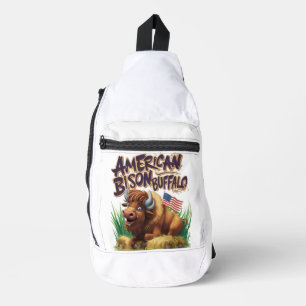 Amerikaanse bizon buffel met Amerikaanse vlag Sling Bag