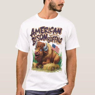 Amerikaanse bizon buffel met Amerikaanse vlag T-shirt