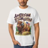 Amerikaanse bizon buffel met Amerikaanse vlag T-shirt (Voorkant)