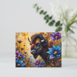 Amerikaanse Bizon in gestructureerd bloemenportret Briefkaart