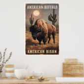 Amerikaanse bizon staat in een woestijn poster (Keuken)