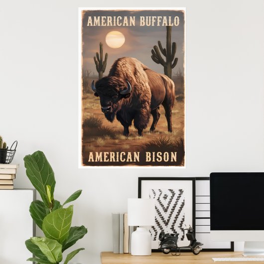 Amerikaanse bizon staat in een woestijn poster (Thuiskantoor)