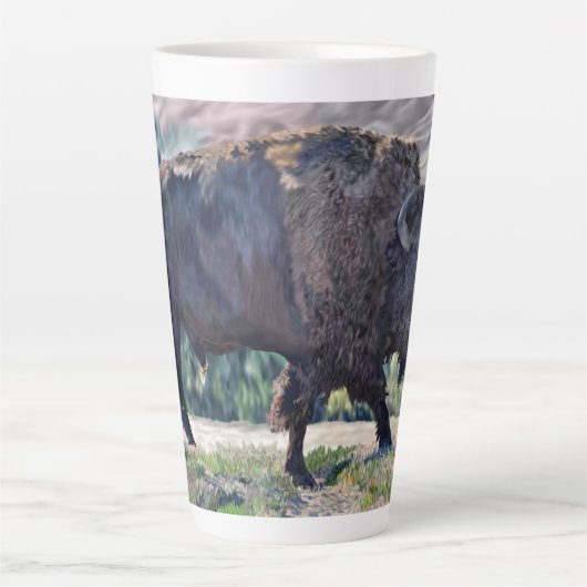 Amerikaanse bizon zwerven in grasland setting latte mok (Voorkant)