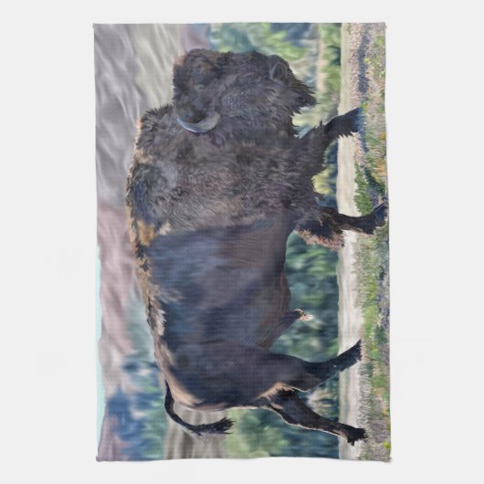 Amerikaanse bizon zwerven in grasland setting theedoek (Verticaal)