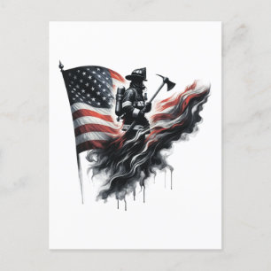 Amerikaanse brandweerman.Vlag van de Verenigde Sta Feestdagenkaart