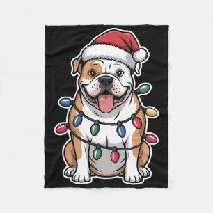 Amerikaanse Bulldog gewikkeld in kerstverlichting Fleece Deken