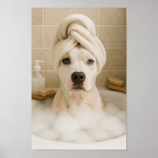 Amerikaanse bully hond schattig grappig badkamer d poster