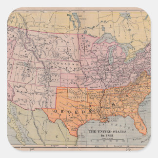 Amerikaanse Burgeroorlog Tijdperk Kaart 1861 Vierkante Sticker