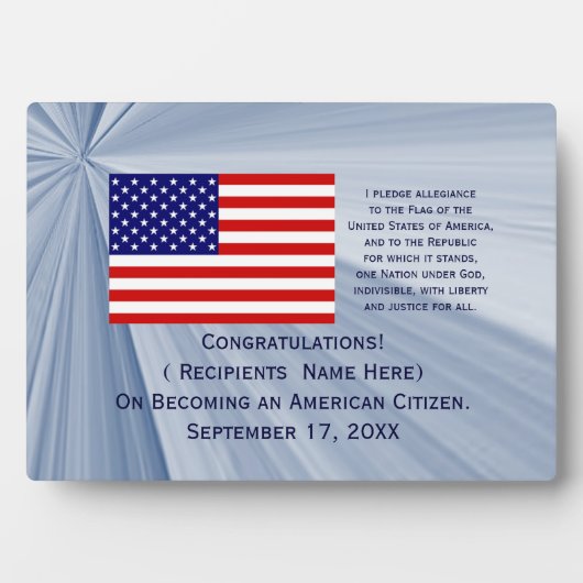 Amerikaanse Burgerschapsonderscheiding met Datum v Fotoplaat (voorkant)