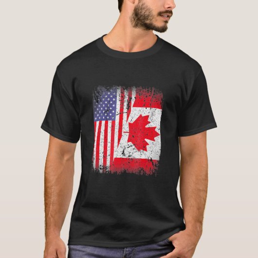 Amerikaanse Canadese vlag Amerikaanse patriotticus T-shirt (Voorkant)