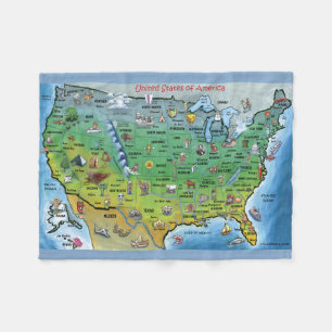 Amerikaanse Cartoon Map Fleece Deken