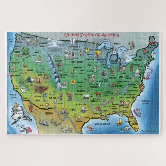 Amerikaanse Cartoon Map Legpuzzel (Horizontaal)
