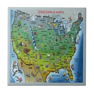 Amerikaanse Cartoon Map Tegeltje