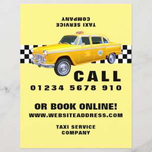 Amerikaanse Cartoonstijl Gele Taxi met Prijslijst Flyer