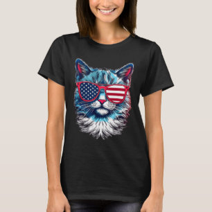 Amerikaanse Cat Sungles Vlag 4 juli Cat Grap T-shirt