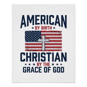 Amerikaanse Christelijke Vlag Kruis Vintage T-shir Perfect Poster