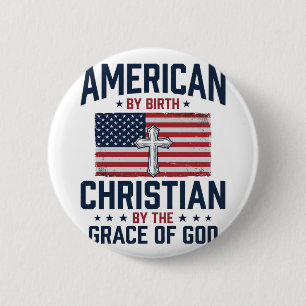 Amerikaanse Christelijke Vlag Kruis Vintage T-shir Ronde Button 5,7 Cm