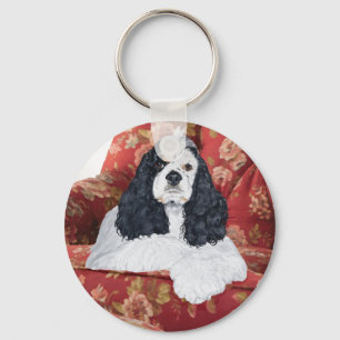 Amerikaanse Cocker Spaniel in rode stoel Sleutelhanger