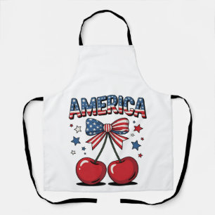 Amerikaanse Coquette Bow Cherry Esthetische Vlag v Schort