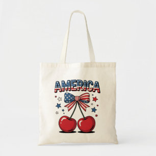 Amerikaanse Coquette Bow Cherry Esthetische Vlag v Tote Bag