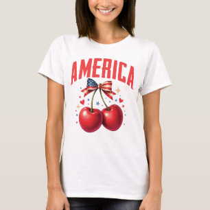 Amerikaanse Coquette Cherry Bow Patriotic USA T-sh T-shirt