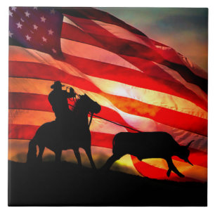 Amerikaanse Cowboy Steer Roping Tegeltje