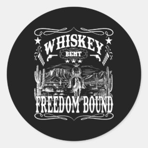 Amerikaanse cowboy whisky gebogen vrijheid gebonde ronde sticker