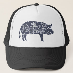 Amerikaanse delen van varkensvlees, typografisch trucker pet