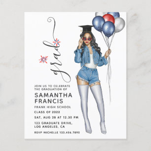 Amerikaanse denim thema meisjes afstudeerfeest uit flyer