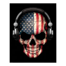Amerikaanse dj-schedel met hoofdtelefoon