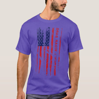Amerikaanse Drag Racing Vlag Patriottische Racer T-shirt