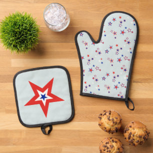 Amerikaanse driekleurige patriottische sterren ovenwant & pannenlap set