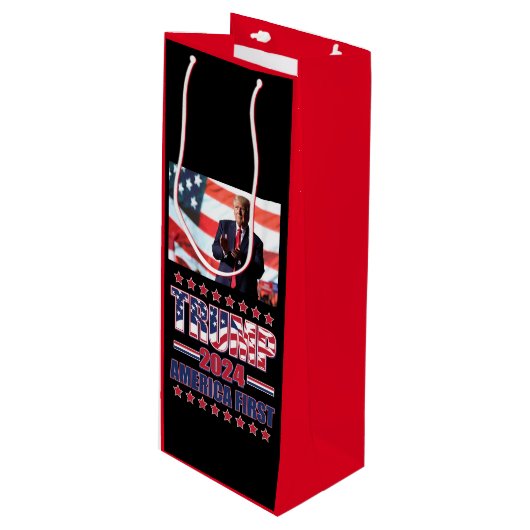 Amerikaanse eerste troef 2024 wijn cadeautas (Voorkant Gekanteld)