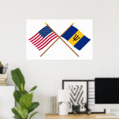 Amerikaanse en Barbados gekruiste vlaggen Poster (Thuiskantoor)
