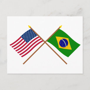Amerikaanse en Braziliaanse gekruiste vlaggen Briefkaart