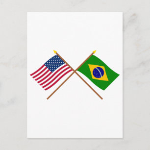 Amerikaanse en Braziliaanse gekruiste vlaggen Briefkaart