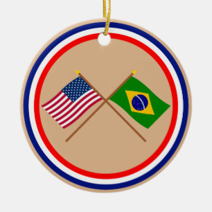 Amerikaanse en Braziliaanse gekruiste vlaggen Keramisch Ornament