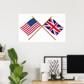 Amerikaanse en Britse Kroatische vlaggen Poster (Thuiskantoor)