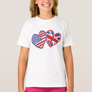 Amerikaanse en Britse patriottische vlaggenharten T-shirt