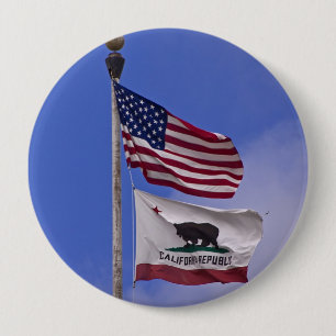 AMERIKAANSE EN CALIFORNIË STAATSVLAGGEN RONDE BUTTON 4,0 CM