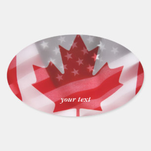 Amerikaanse en Canadese vlaggen Ovale Sticker