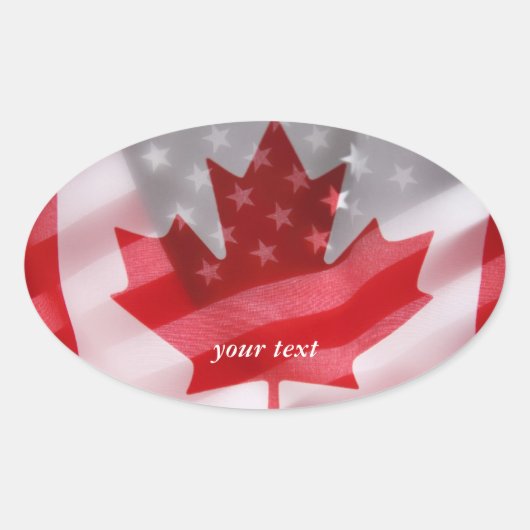 Amerikaanse en Canadese vlaggen Ovale Sticker (Voorkant)
