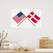 Amerikaanse en Deense gestevigde vlaggen Poster (Keuken)