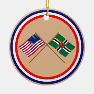 Amerikaanse en Dominica Crossed Flags Keramisch Ornament
