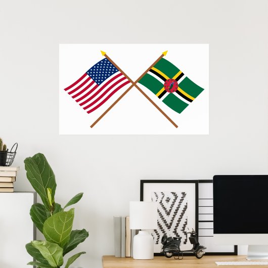 Amerikaanse en Dominica Crossed Flags Poster (Thuiskantoor)