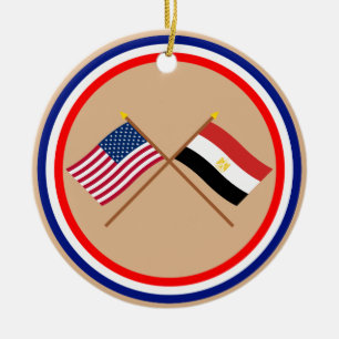 Amerikaanse en Egyptische gekruiste vlaggen Keramisch Ornament