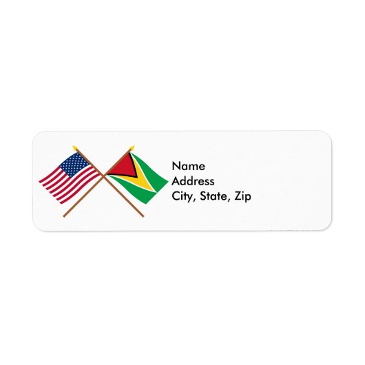 Amerikaanse en Guyana Crossed Flags Etiket (Voorkant)