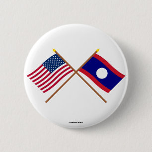 Amerikaanse en Laos Crossed Flags Ronde Button 5,7 Cm